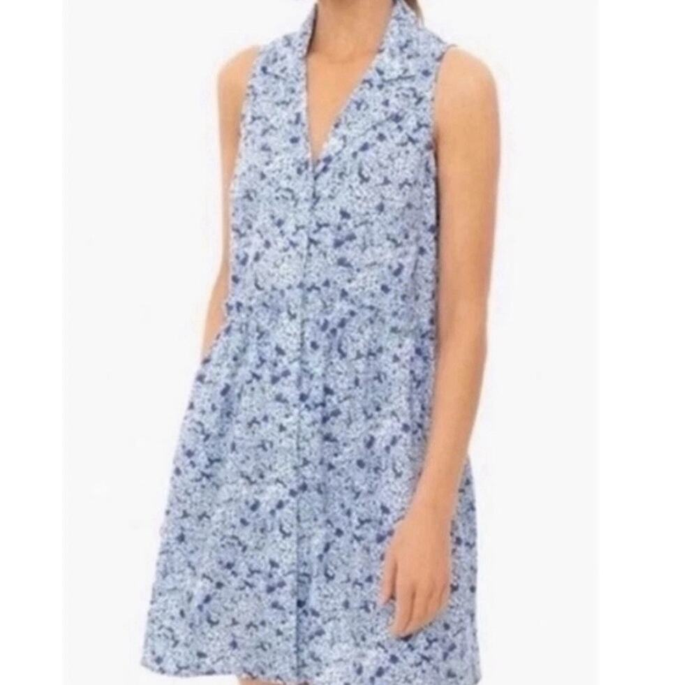 Tuckernuck Royal Shirt Dress Blue Hydrangea Floral Dress Collar Vneck Small